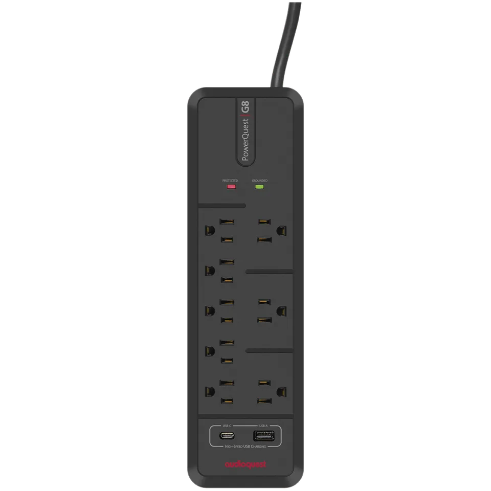 AudioQuest PowerQuest G8 strømskinne 8 uttak USB overspenningsvern