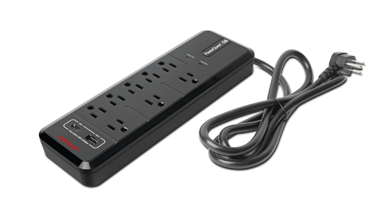 AudioQuest PowerQuest G8 strømskinne 8 uttak USB overspenningsvern