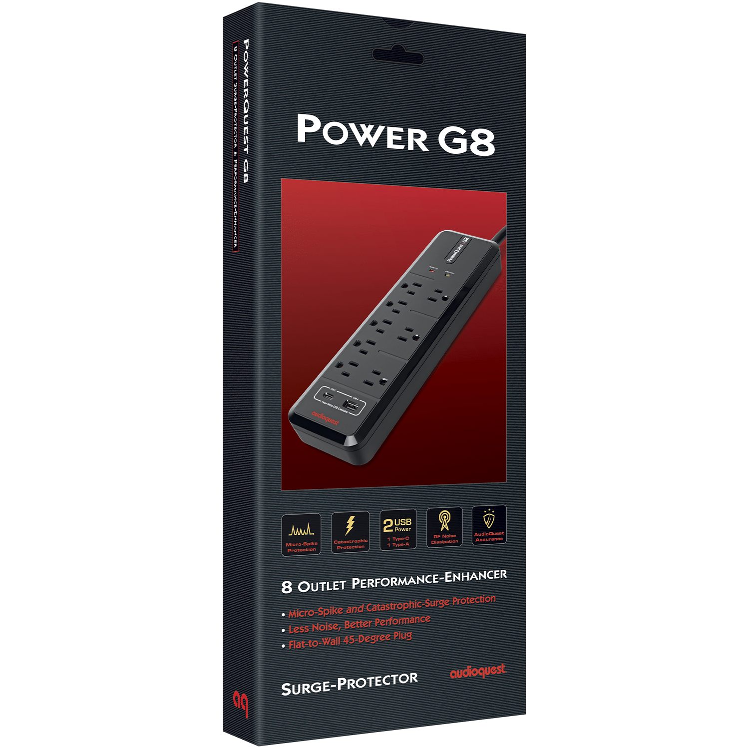 AudioQuest PowerQuest G8 strømskinne 8 uttak USB overspenningsvern